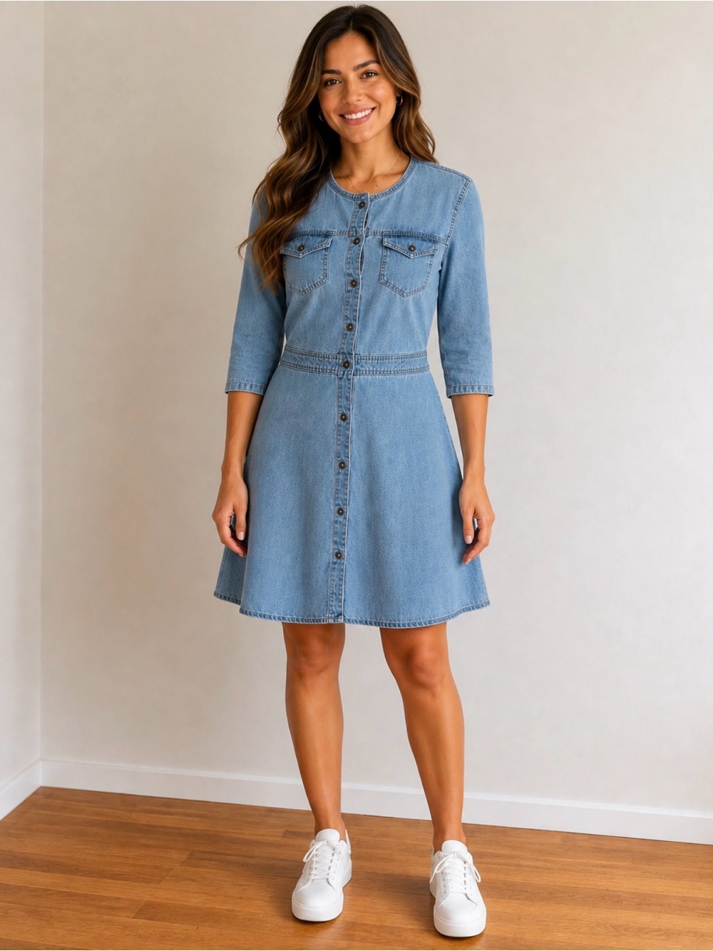 Light Blue Denim Button-Front Dress